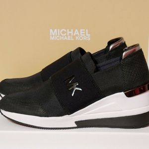 Michael Kors Canvas and Snake-Embossed Nubuck Trainer